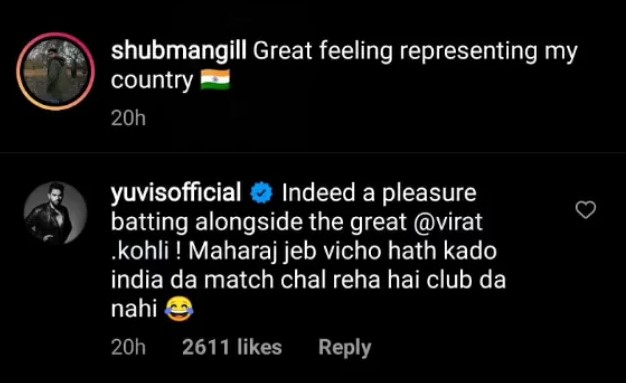 Yuvraj Singh on Shubman Gill in Instagram